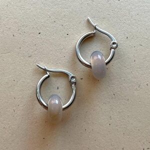 Silver Grey Agate Stone Hoops